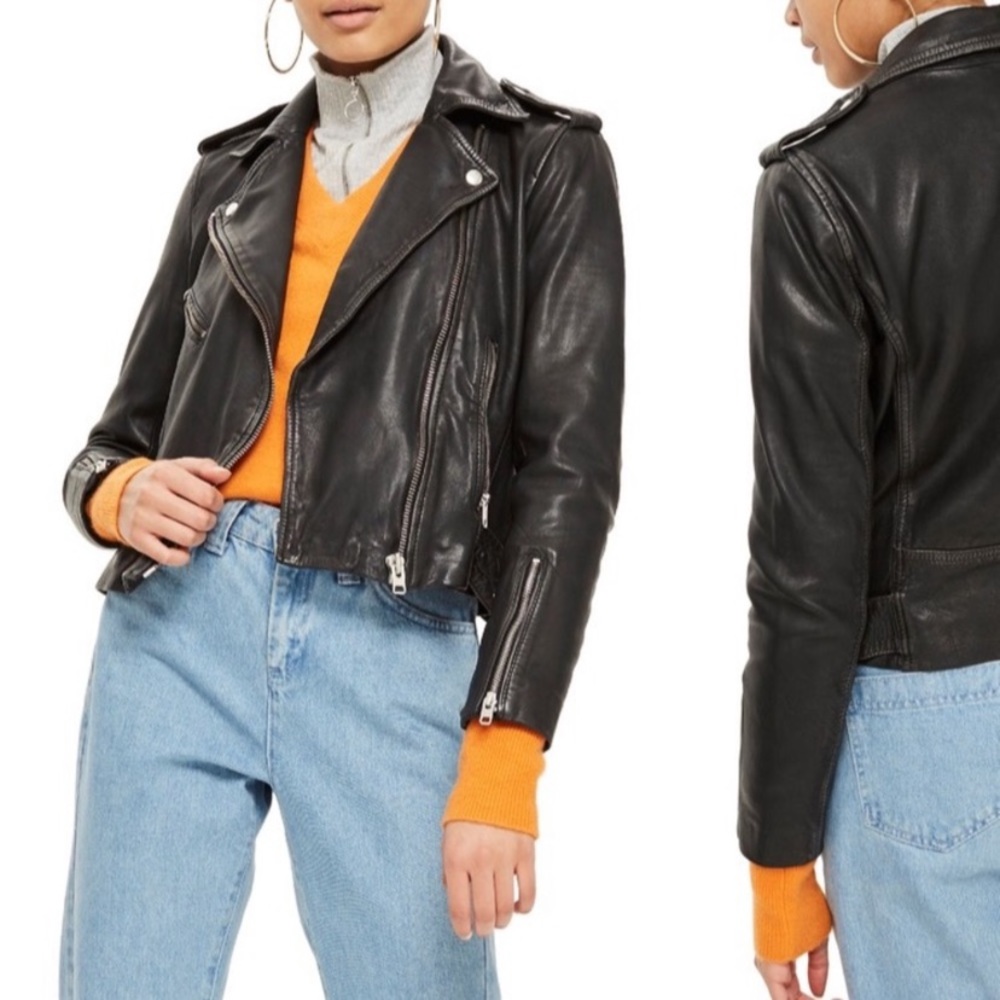Topshop lamb leather moto jacket size 2